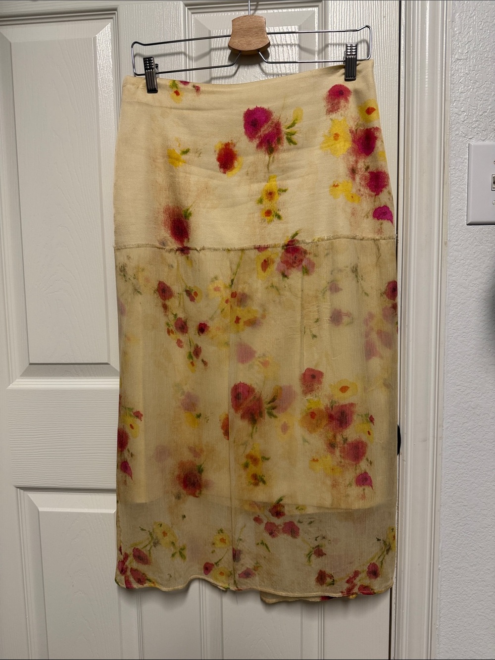 Zara sheer Floral Satin Midi Skirt, size M